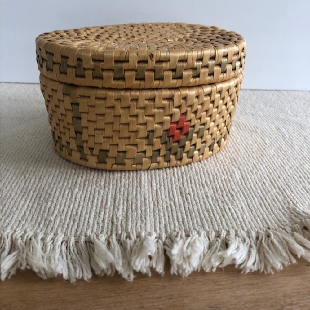 Vintage Oval Lidded Woven Basket